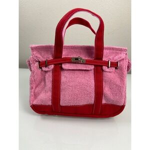 Sunwin Womens MIni Pink Red Terry Cloth Canvas Tote Satchel Bag Boatkin Style